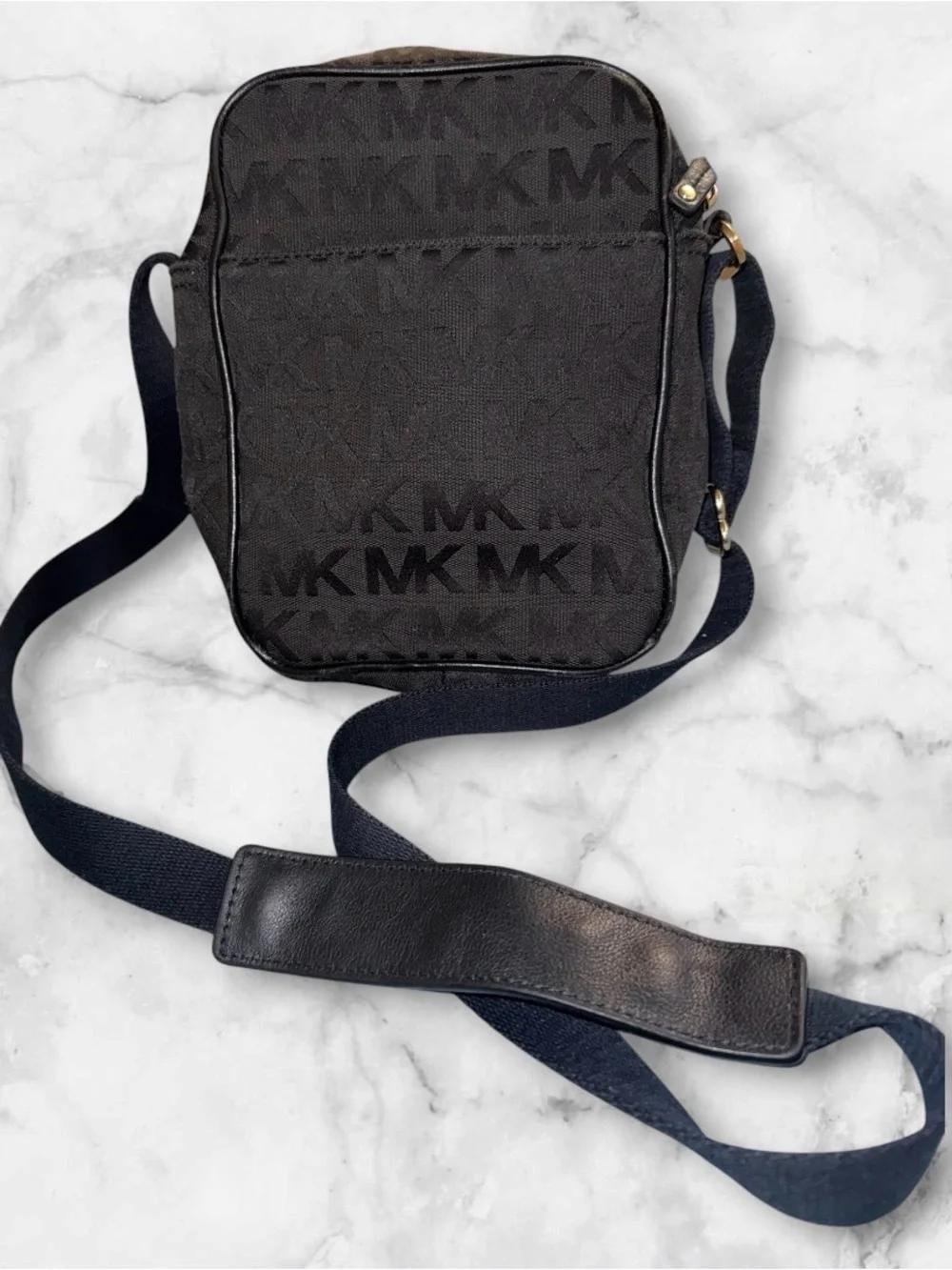 Michael Kors Black Logo Crossbody Messenger Bag with Gold Hardware